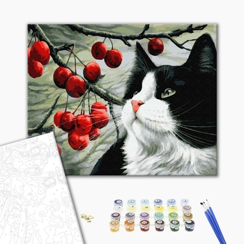 Картина по номерам Тварини, птахи та риби - Кот і ягоди