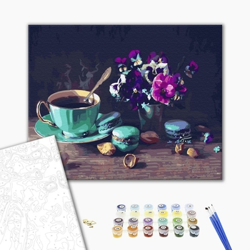 Картина по номерам Натюрморти - Кава з макарунами