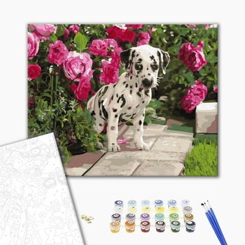 Картина по номерам Тварини, птахи та риби - Лабрадор в розах