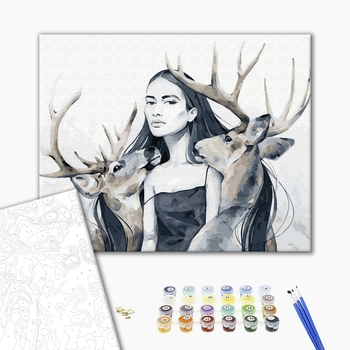 Картина по номерам Авторські колекції - Дівчина з оленями