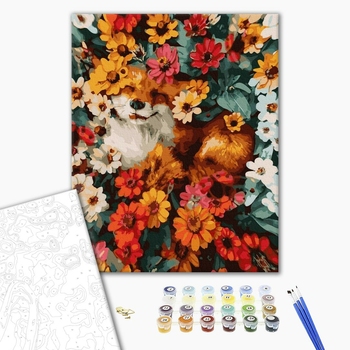 Картина по номерам Тварини, птахи та риби - Лиса в цветах