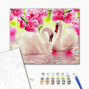 Картина по номерам Тварини, птахи та риби - Лебеді у квітах