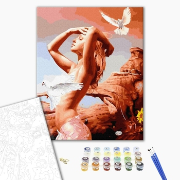 Картина по номерам Люди на картинах - Дівчина з голубками