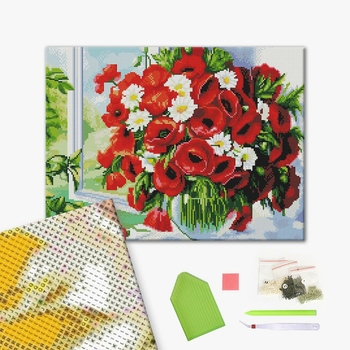 Алмазна мозаїка 40х50 - Букет з маків і ромашок