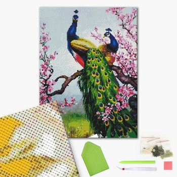 Алмазна мозаїка 40х50 - Павичі на гілці сакури