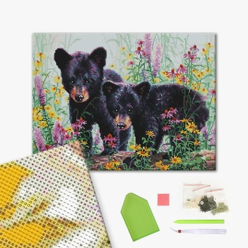 Алмазна мозаїка 40х50 - Ведмежата у квітах