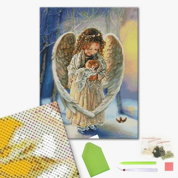 Алмазна мозаїка 40х50 - Янголятко та  кошеня