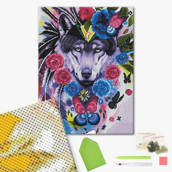 Алмазна мозаїка 40х50 - Вовк у квітах