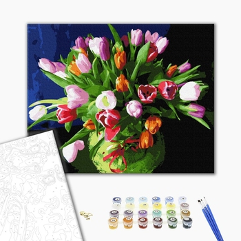 Картина по номерам Квіти - Різнобарвні тюльпани