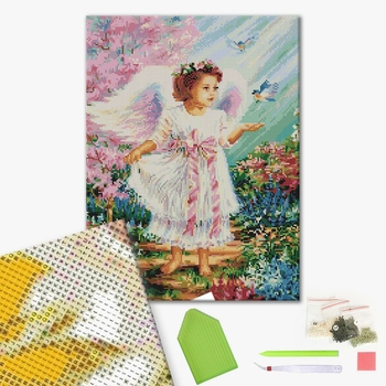 Алмазна мозаїка 40х50 - Ангелик з синичками