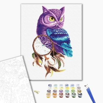 Картина по номерам Тварини, птахи та риби - Сова з ловцем снів