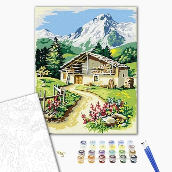 Картина по номерам Природа - Будиночок у підніжжя гір