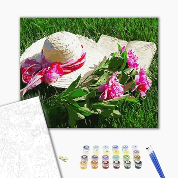 Картина по номерам Натюрморти - Капелюх з піонами