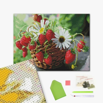 Алмазна мозаїка 40х50 - Кошик ромашок з полуницею