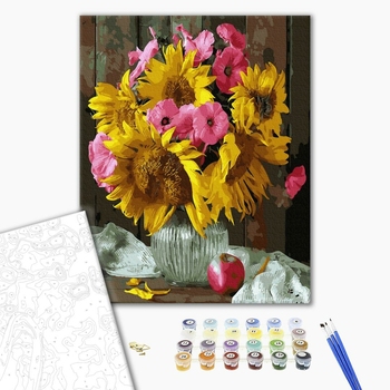 Картина по номерам Квіти - Букет соняхів і петуній