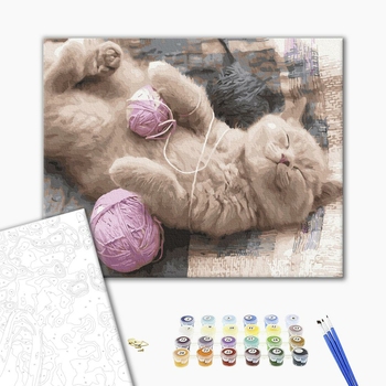 Картина по номерам Тварини, птахи та риби - Кошенятко з клубочком