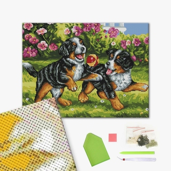 Алмазна мозаїка 40х50 - Цуценята з м'ячиком