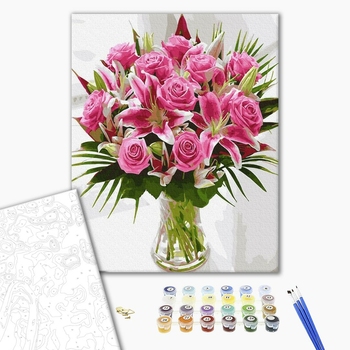 Картина по номерам Квіти - Букет рожевих лілій