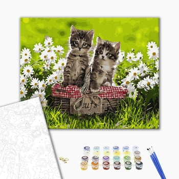 Картина по номерам Тварини, птахи та риби - Кошенята в корзині