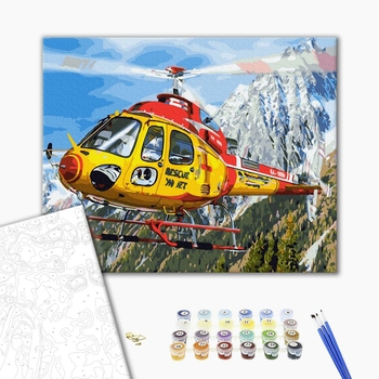 Картина по номерам Кораблі, автомобілі та літаки - Вертоліт в Альпах