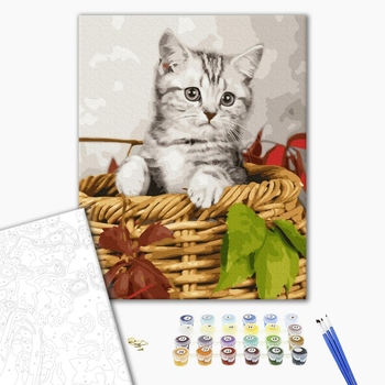 Картина по номерам Тварини, птахи та риби - Кошеня в кошику