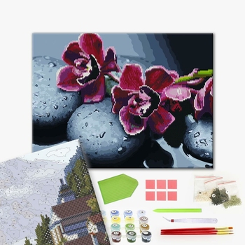 Комбінована алмазна мозаїка - Червоні орхідеї