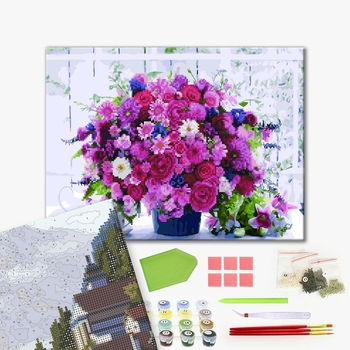 Комбінована алмазна мозаїка - Яскравий букет