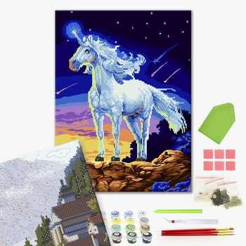 Комбінована алмазна мозаїка - Єдиноріг на скелі