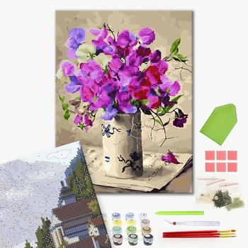 Комбінована алмазна мозаїка - Букет в білій вазі