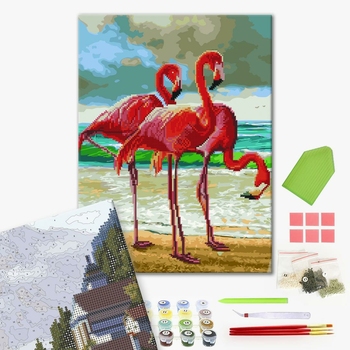 Комбінована алмазна мозаїка - Фламінго на морському узбережжі