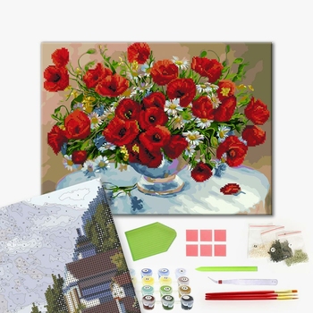 Комбінована алмазна мозаїка - Ромашки та маки