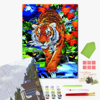 Комбінована алмазна мозаїка - Тигр на полюванні