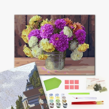 Комбінована алмазна мозаїка - Букет георгін