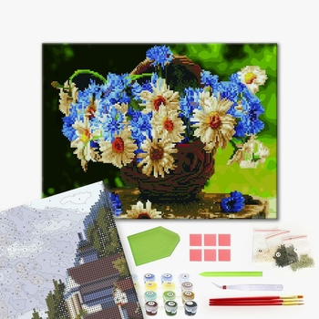 Комбінована алмазна мозаїка - Польові квіти в корзинці
