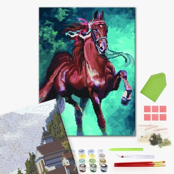 Комбінована алмазна мозаїка - Гнідий кінь