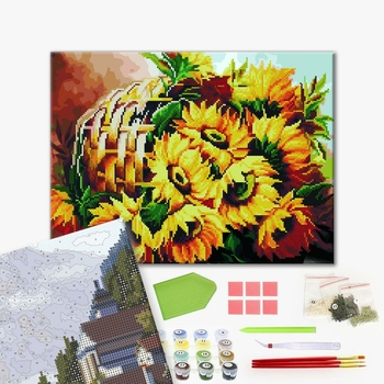 Комбінована алмазна мозаїка - Соняхи в корзині
