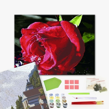 Комбінована алмазна мозаїка - Червона троянда
