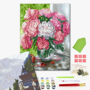 Комбінована алмазна мозаїка - Ароматні піони