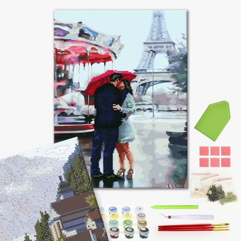 Комбінована алмазна мозаїка - Щасливі під парасолькою