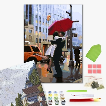 Комбінована алмазна мозаїка - Поцілунок під дощем