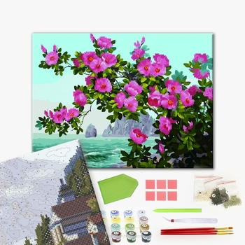 Комбінована алмазна мозаїка - Трояндовий кущ на узбережжі