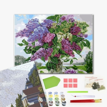 Комбінована алмазна мозаїка - Бузковий букет