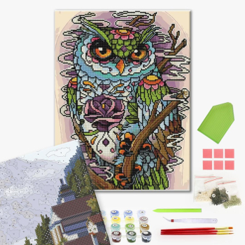 Комбінована алмазна мозаїка - Кольорова сова