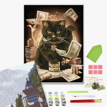 Комбінована алмазна мозаїка - Грошовий кіт