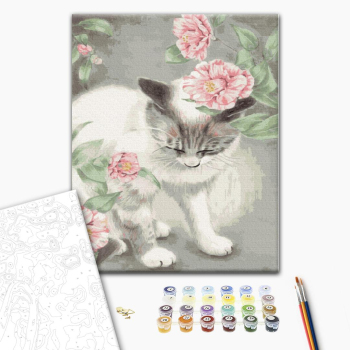 Картина по номерам Тварини, птахи та риби - Киця в квітах