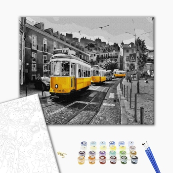 Картина по номерам Города - Жовтий трамвай на старовинних вулицях