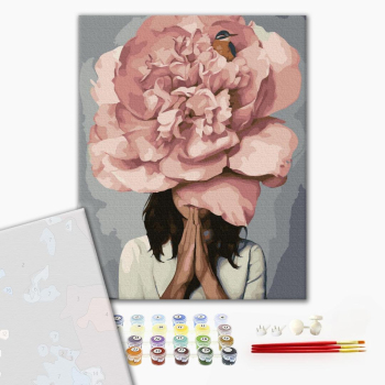 Картина по номерам Преміум картини - Дівчина рожевий піон