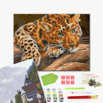 Комбінована алмазна мозаїка - Зеленоокий леопард