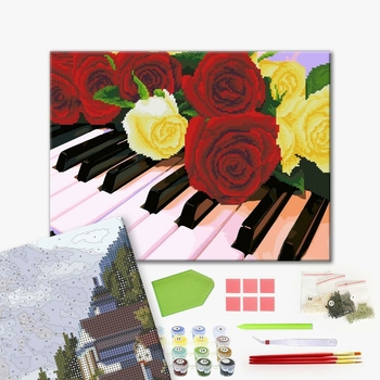 Комбінована алмазна мозаїка - Троянди на роялі