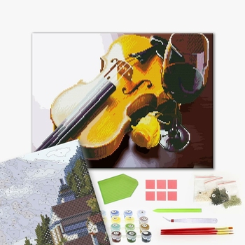 Комбінована алмазна мозаїка - Скрипка і вино